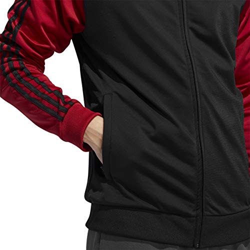 Adidas Essentials Men's 3-Stripes Track Jacket, Black/Active Maroon/Black, Small #TOP2