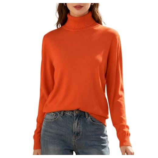 SANGTREE Women's Cashmere Turtleneck Long Sleeves Lightweight Pullover Sweater, Orange, Medium ,