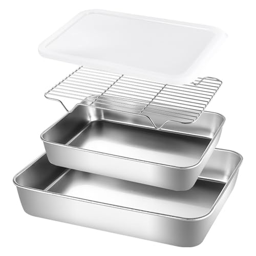 Fine jade2 Panierschalen Set 3 Teilig Lebensmittelqualität Edelstahl Schale Rechteckig mit Deckel Panier-Set Schnitzel Fleisch Fisch Metall Panierstraße rechteckig