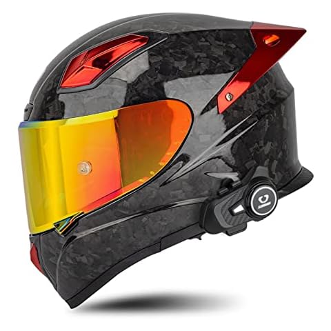 Carbon Fiber Helmet Motorcycle Motorbike Full Face Helmet with Integrated Bluetooth Intercom DOT/ECE Approved Helmet 2~3 Riders Intercom DSP Intelligent Noise Reduction 120 Yards HD Call E,L Cover