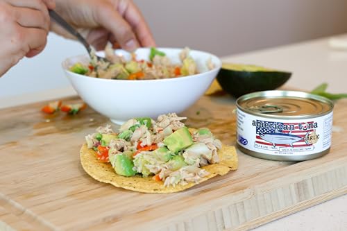 Wild Albacore Tuna Fish by American Tuna - with Garlic, MSC Certified, Sustainably Troll Caught Fish - 6 oz Cans | Pack of 6 | Premium Canned Tuna for Health and Flavor Enthusiasts!