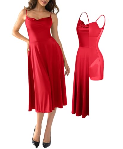 Image of Popilush Corset Midi Dress with Built in Bra, A Line Shapewear Dress | Tea Parties, Daytime Weddings, Garden Events and Semi Formal Occasions