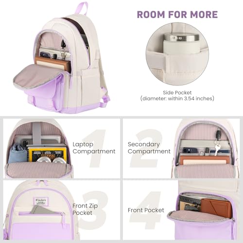 Image of WINDARS School Backpack for Teen Girls, Cute College Backpacks for Women Students Aesthetic Bookbag Large 15.6 Inch Laptop Bag Middle School Travel Back Pack (Purple Beige)