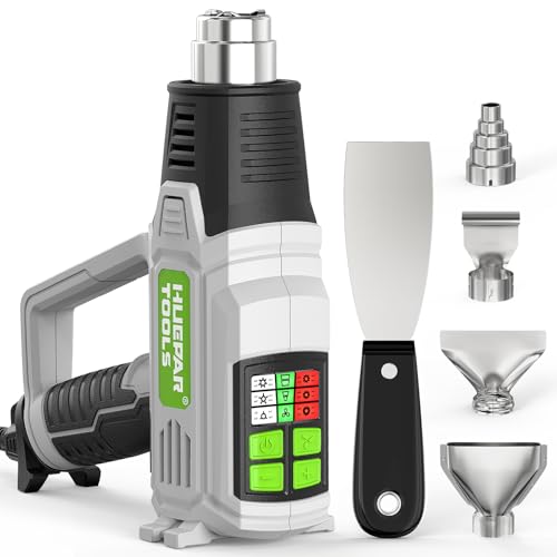 Huepar Tools 2000W Heißluftpistole Kit mit LCD-Bedienfeld, 12 Temperaturstufen 50℃-600℃ Heißluftfön, Ideal zum Heikle Operationen, Schrumpfen, Abbeizen von Farbe, Geschenk Lehrer, Vatertag, Männer,Sie