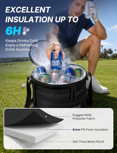 Image of 14-Can Insulated Golf Cart Cooler Bag Keeps Beverages Cold | Large Golf Cooler Sleeve with Adjustable Shoulder Strap & Collapsible Design, Ideal Gift for Golfers