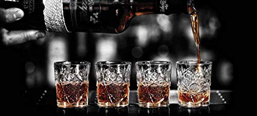 Hobstar Double Old Fashioned Glasses 12Oz / 340Ml - Set Of 4 - Vintage Cut Glass Whisky Tumblers By Libbey #TOP7