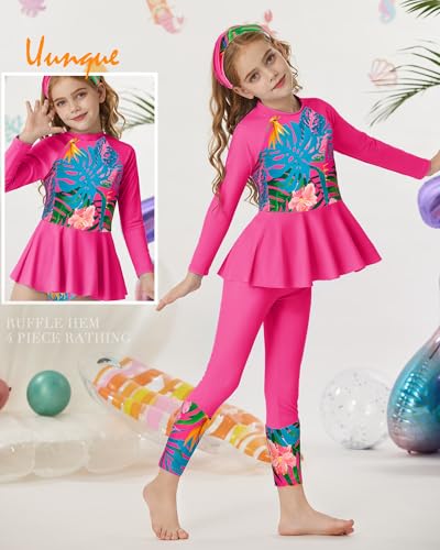 Image of GRACE KARIN Girls Long Sleeve Swimsuit Mermaid Bathing Suit Rash Guard Swimwear 4 Piece Size 5-12