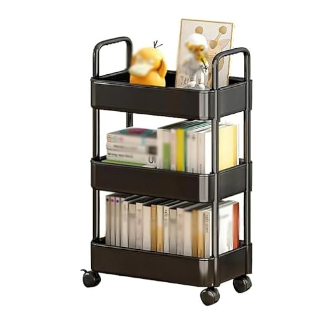3 Tier Rolling Trolley Multi-Storey Cart Storage Shelf Movable Gap Storage Rack Kitchen Bathroom Slide Organizer(Black)-6mCxydq1
