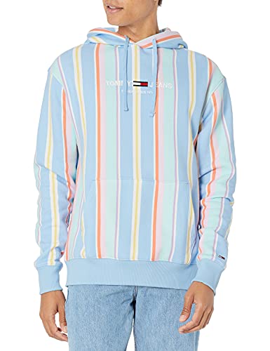 Tommy Hilfiger Men's Tommy Jeans Stripe Hoodie Sweatshirt, Light Powdery Blue / Stripe, LG Tommy Hilfiger Men's Tommy Jeans Stripe Hoodie Sweatshirt, Light Powdery Blue / Stripe, LG