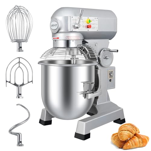 Comparison: Best Commercial Mixer For Bakery 10 LEEVOT 30 Qt 1250W Commercial Food Mixer, Commercial mixer 3 Speeds Adjustable Heavy Duty Stand Mixer with Stainless Steel Bowl for Bakery Pizzeria.
