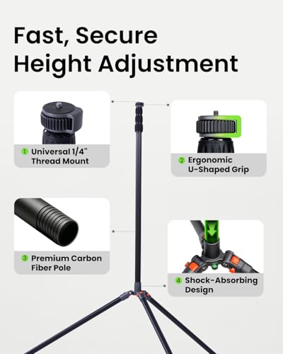 Image of XbotGo NT4 PRO Carbon Fiber Tripod - Professional 12.8ft / 3.9m Extra Tall Sport Camera Stand with Air-Cushioned Center Column, Steady Horseshoe Foot Pads for Game Recording, Seamlessly Fits Falcon