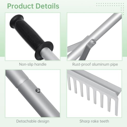 yeeplant 68 in Detachable Aluminum Handle Rake with 36 in Head for Landscaping, Lawn Care, and Garden Use, Anti-Slip Grip Included - Image 5