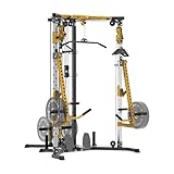 Versatile Power Rack with Cable Pulley System, Power Cage for Strength Training, Bench Press and Pull-Ups (Black / Gold)