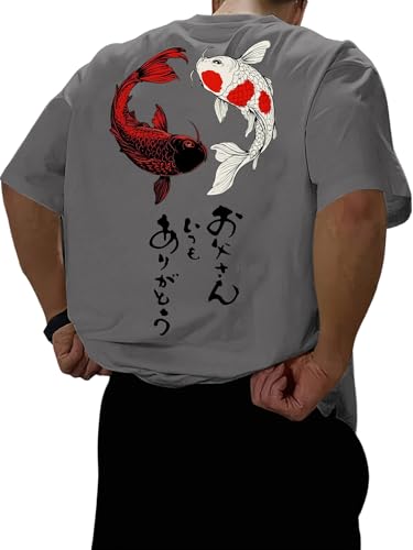Image of COZYEASE Men's Japanese Koi Fish Graphic Tees Short Sleeve Crew Neck T-Shirt Casual Summer Tops