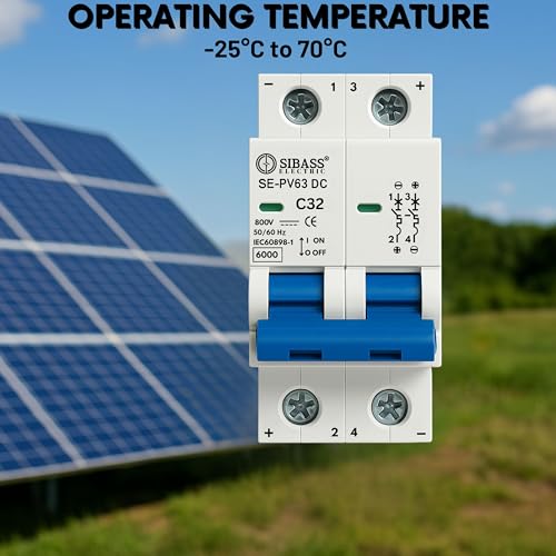 Image of Solar DC MCB 2 Pole Miniature Circuit Breaker - PV Disconnect Breaker /DC Circuit Breaker for Solar Panels, PV Inverters, Solar Breaker Box & Solar Disconnect Switch Applications (63A 500V)