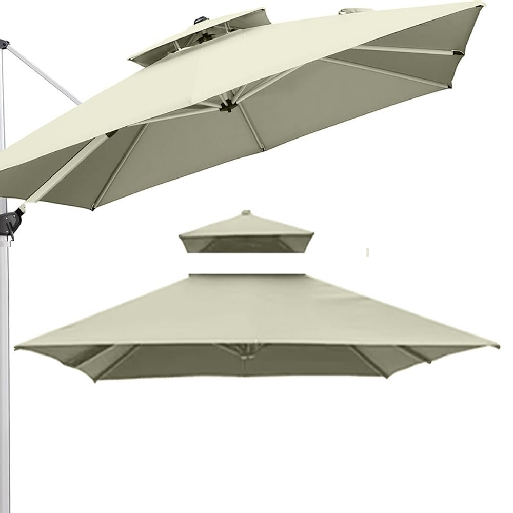 Square Yard Umbrella Canopy 3x3m Cantilever Umbrella Top Replacement Fabric 8 Ribs Patio Pool Offset Parasol Cloth SunShade Cover(Taupe,300cm (10') Double top)