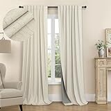 Burlap Colored Blackout Curtain 84 Inch Length 2 Panel Faux Linen Modern Farmhouse Living Room Darkening Curtain for Bedroom Window Black Out Drape for Sliding Glass Door Back Tab 7ft Long 52x84 Beige