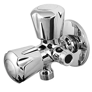 JAGGER JTO2217 SLEEK FULL BRASS Quarter turn Two Way Angle Cock Chrome Plated Twin one valve for washing machine Water Tap for Modular 2 in 1 angle valve for Kitchen & Bathroom with FREE TEFLON TAPE AND FLANGE