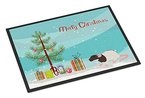 Caroline's Treasures CK4471MAT Dumbo Rat Merry Christmas Doormat 18x27 Front Door Mat Indoor Outdoor Rugs for Entryway, Non Slip Washable Low Pile, 18H X 27W