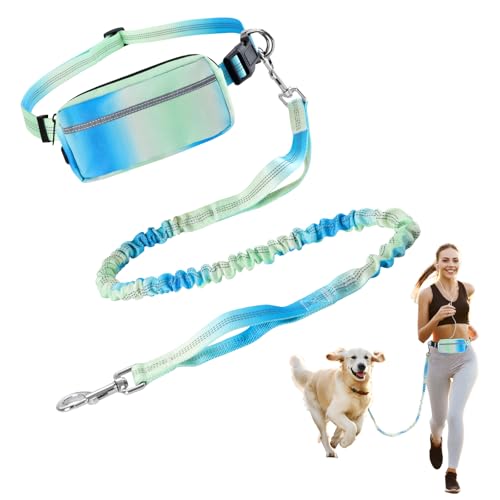 Joggingleine Hunde mit Bauchgurt Laufgürtel Hundleine für Große und Mittelgroße Hunde Verstellbare Führleine Hundeleine mit Reflektierenden Streifen Grün