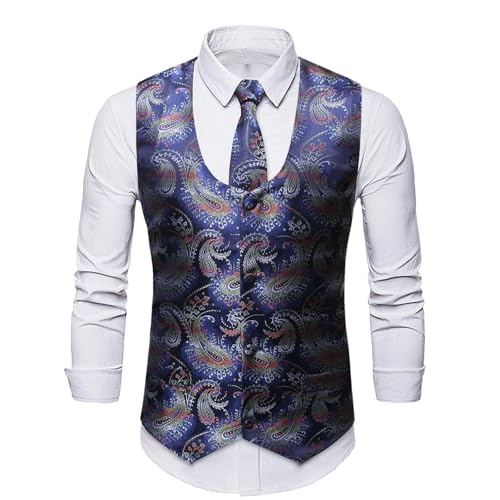 Men's Flower Printed Suit Vest Set V-Neck Slim Buttons Vintage Waistcoat with Necktie Slim Spring 2025