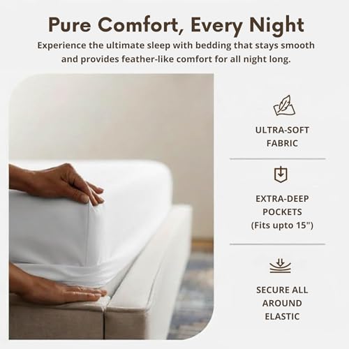 Image of Split King Sheets for Adjustable Beds, 1000 Thread Count 100% Cotton 5-Piece Bed Sheet Set, 15-Inch Deep Pocket, Soft Breathable Cooling Sateen Hotel Bedding, Light Grey