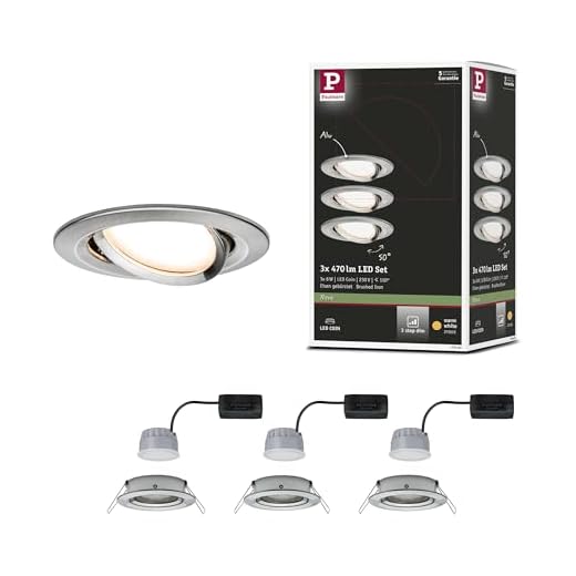 Paulmann 93483 LED Einbauleuchte 3-Step-Dim Nova Coin Basisset schwenkbar rund 84 mm 50° Coin 3x6W 3x470lm 230V dimmbar 2700K Eisen gebürstet