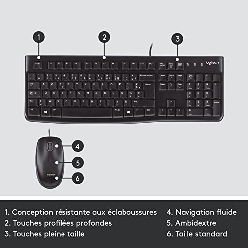 Logitech MK120 Combo Clavier et Souris Filaire pour Windows, Clavier Allemand QWERTZ - Noir