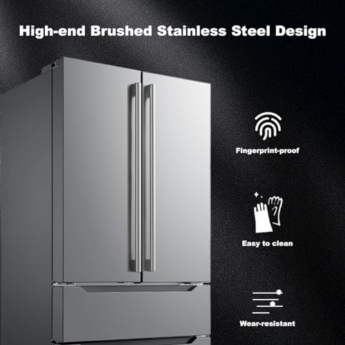 Smeta SM-827WMU Refrigerators French Door With Ice Maker, 36'' Counter Depth Stainless Steel Refrigerators Frost-Free Double Door Fridges Full Size Bottom Freezer 22.5 Cu.Ft Kitchen Fridge thumb #4