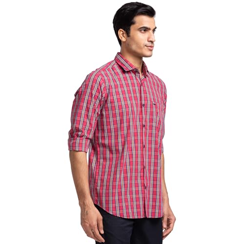 Image of Park Avenue Men's Pure Cotton Checks Pattern Slim Fit Cut Away Collar Full Sleeve Casual Shirt