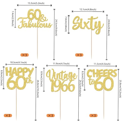 Image of 15 PCS 60th Birthday Centerpiece Sticks Sixty Happy 60th Vintage 1966 Table Flower Centerpieces Sticks Cheers to 60 Fabulous Floral Decorations for 60th Birthday Party Centerpieces Supplies Gold