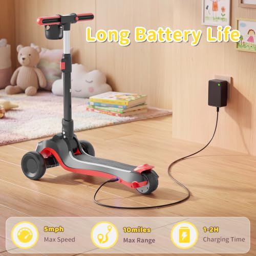 Image of SIMATE Electric Scooter for Kids Ages 3+, 3 Wheel Balance Scooter, 3 Adjustable Heights, Foldable & LED Display & Thumb Throttle, Long Battery Life, Full Body Lights Up, Gift for Kids Boys Girls