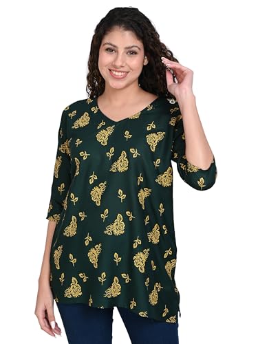 Image of OFEEFAN Women's Rayon Printed Short Kurtis - Pack of 2 | Ethnic Wear for Women | Regular Fit Comfortable Kurtas for Casual
