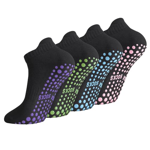 Newofview 4 Paar Yoga Socken Anti-Rutsch-Socken Damen...