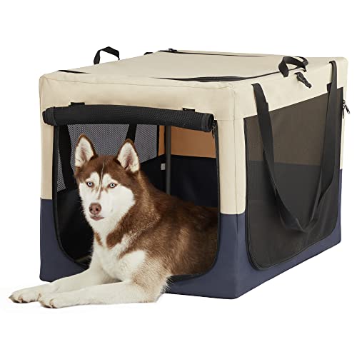 AGANS Adjustable Soft Dog Crate with Three Doors, Portable and Easy to Install, for Travel and Home Use, White and Blue