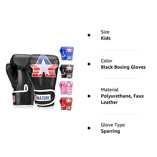 Xnature 4Oz 6Oz 8Oz Pu Kids Boxing Gloves W/Gift Box Children Cartoon Mma Kickboxing Sparring Youth Boxing Gloves Training Gloves Age 5-12 Years Black #TOP6