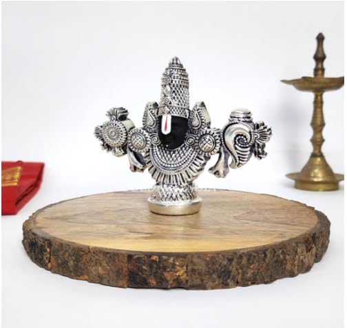 Image of KYAT Pure 999 Fine Silver Kamdhenu Cow with Calf Idol Elephant Pair (Tirupati Balaji - 3'')