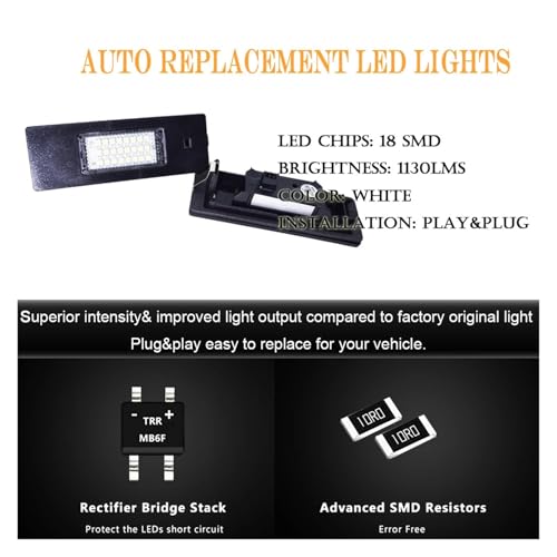 Luces LED para matrícula trasera: iluminación blanca sin fallos en cuadro para BMW 4