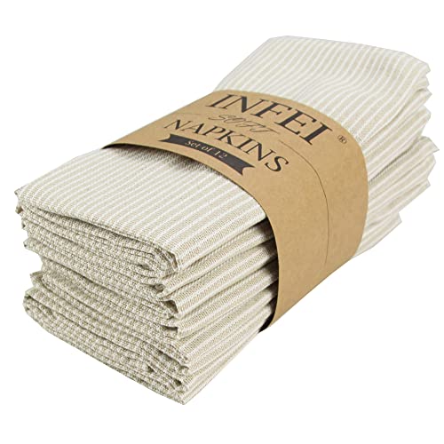 Serviettes de table à rayures en coton lin beige pour créer des souvenirs - 2