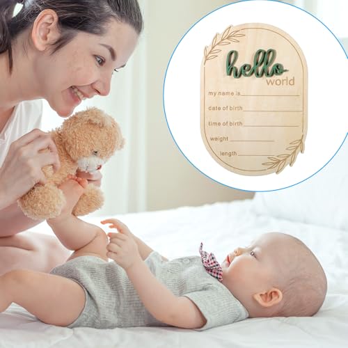 Image of Baby Announcement Sign, 5.9 Inch Wooden Hello World Newborn Signs Birth Baby Name Plaques Birth Announcement Sign for Newborn Boys and Girls Photo Prop Ba-by Shower Hospital Nursery Gift