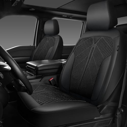 Image of CAR PASS Waterproof Car Seat Covers,Oxford Leather Front Seat Covers,All-Weather Non-Slip Durable,Universal Fit for SUVs Sedans Trucks Vans Automotive,Armrest Airbag Compatible,Emboss 2 Black