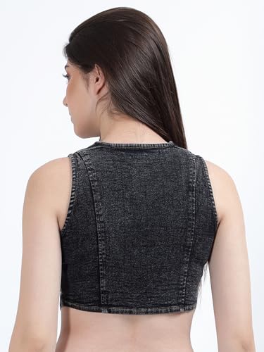 Image of DRAPE AND DAZZLE Stylish Denim Jacket |Casual Wear Jacket | Trending Crop Waistcoat Jacket for Women DD-097