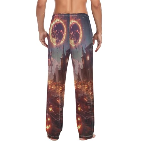 Men's Pajama Pants Halloween Fire Pumpkins Sleep Pajama Lounge Pant with Pockets, Elastic Waistband2