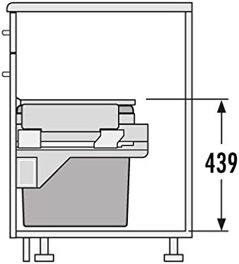 Diagram showing the height dimension of the Hailo Euro Cargo S waste bin (439 mm).