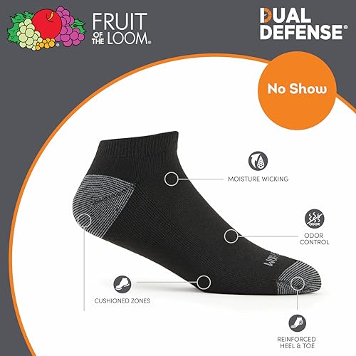 Image of Fruit of the Loom Men's Dual Defense Socks, Odor Protection with Half Cushion, Multi-Packs