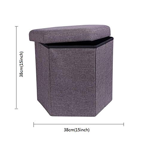 Hmeigui Folding Toy Box Storage Ottoman Bench, Foot Stools For Living Room Small Ottomans With Storage Cotton Linen Fabric,Gray_38X38X38Cm #TOP6