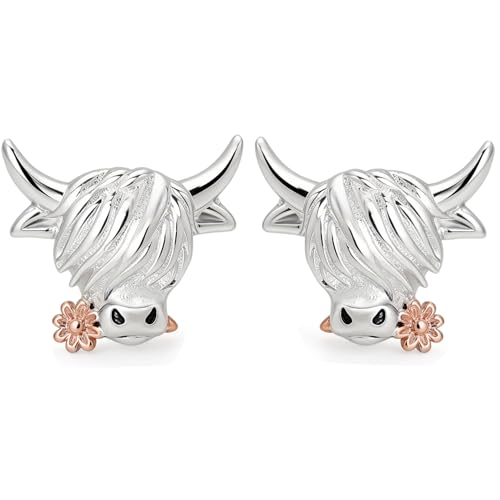 Highland Cow Stud Earrings Silver Plated Cute Highland Cow Earrings with Gift Box for Cow Lovers Women Girls