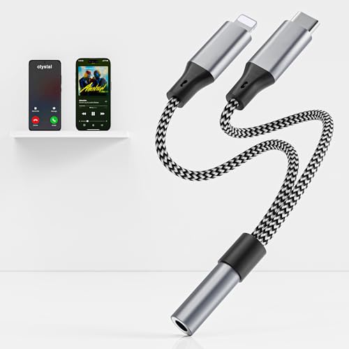 USB C and Lightning to 3.5 mm Headphone Adapter for iPhone - 2 in 1 USB C to 3.5mm & Lighting to 3.5mm Aux to USB C and Lightning Audio adapter for iPhone17 16 15 14 13 12 Pro Galaxy S24 S23 iPad Mac