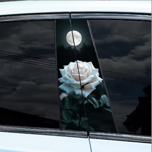 Image of 2pcs /1set Car B Pillar Sticker Decal Upgraded Vinyl Car Decals Body Side Stickers,Wolf Lions Rose Tigers Graphics Scratch Cover Large Sticker for Car Auto Van SUVs Trucks 19.6'' (Moon Rose)
