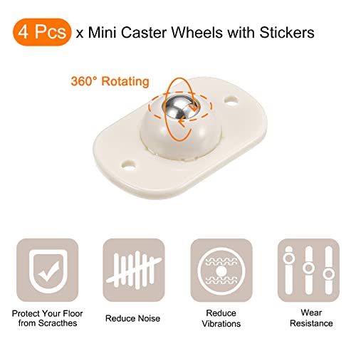 Uxcell Self Adhesive Caster Wheels, (Pack Of 4 / White) Mini Swivel Paste Universal Pulley For Bin Bottom, Trash Can, Storage Box, Furniture #TOP2